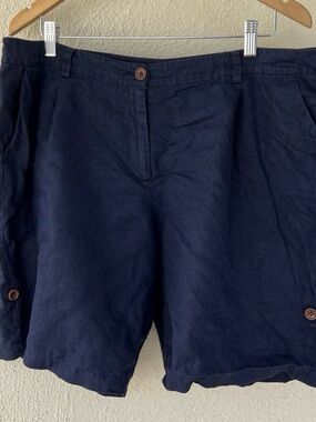 Eileen Fisher Navy Linen Shorts Women’s 16 Coastal Minimalist Lightweight Resort